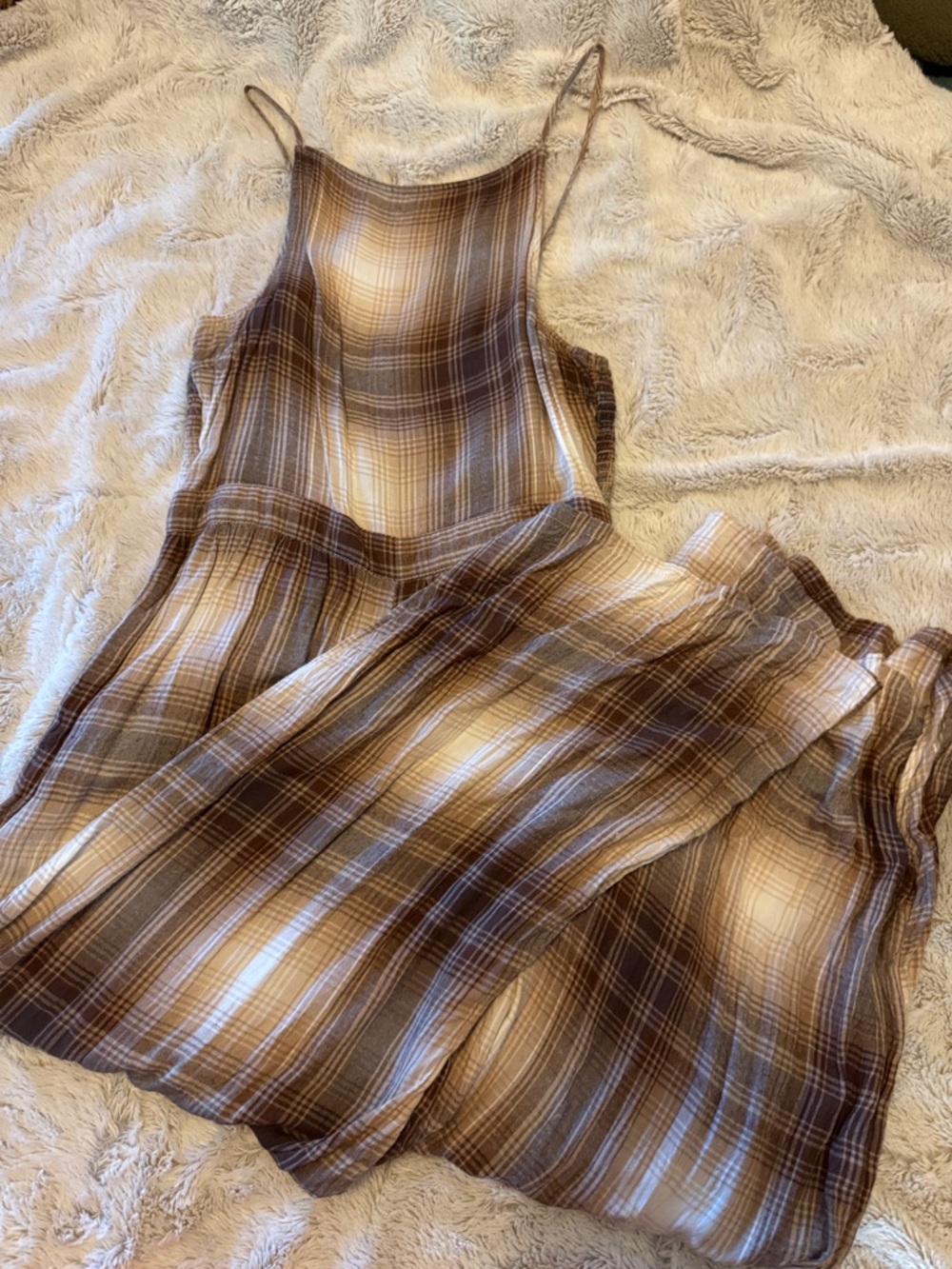 American Eagle Brown Plaid flannel jumpsuit